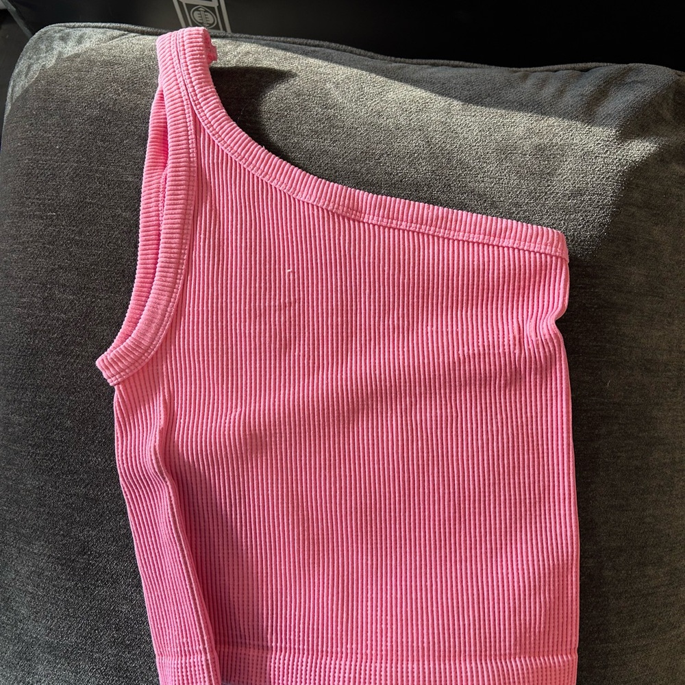 Pink One-Shoulder Ribbed Top